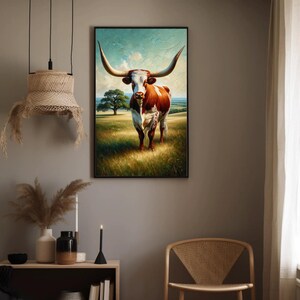 a painting of a cow in a room