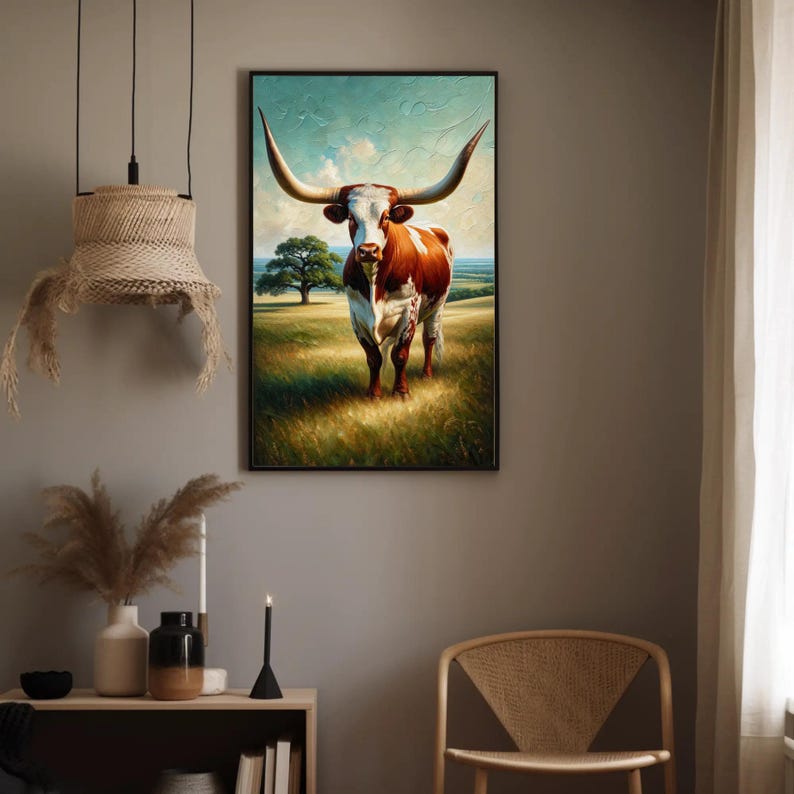a painting of a cow in a room