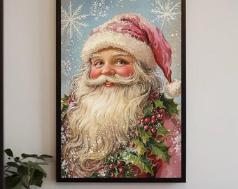 Vintage Santa Claus Canvas Print, Retro Christmas Wall Art