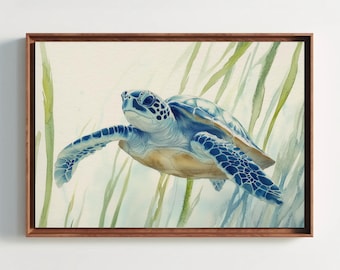 Sea Turtle Canvas Print, Ocean Wildlife Coastal Decor