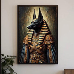 Gothic Wall Art, Anubis Canvas Print, Ancient Egyptian God Wall Art, Mystical Mythology Decor, Dark Gothic Anubis Painting, Ready to Hang