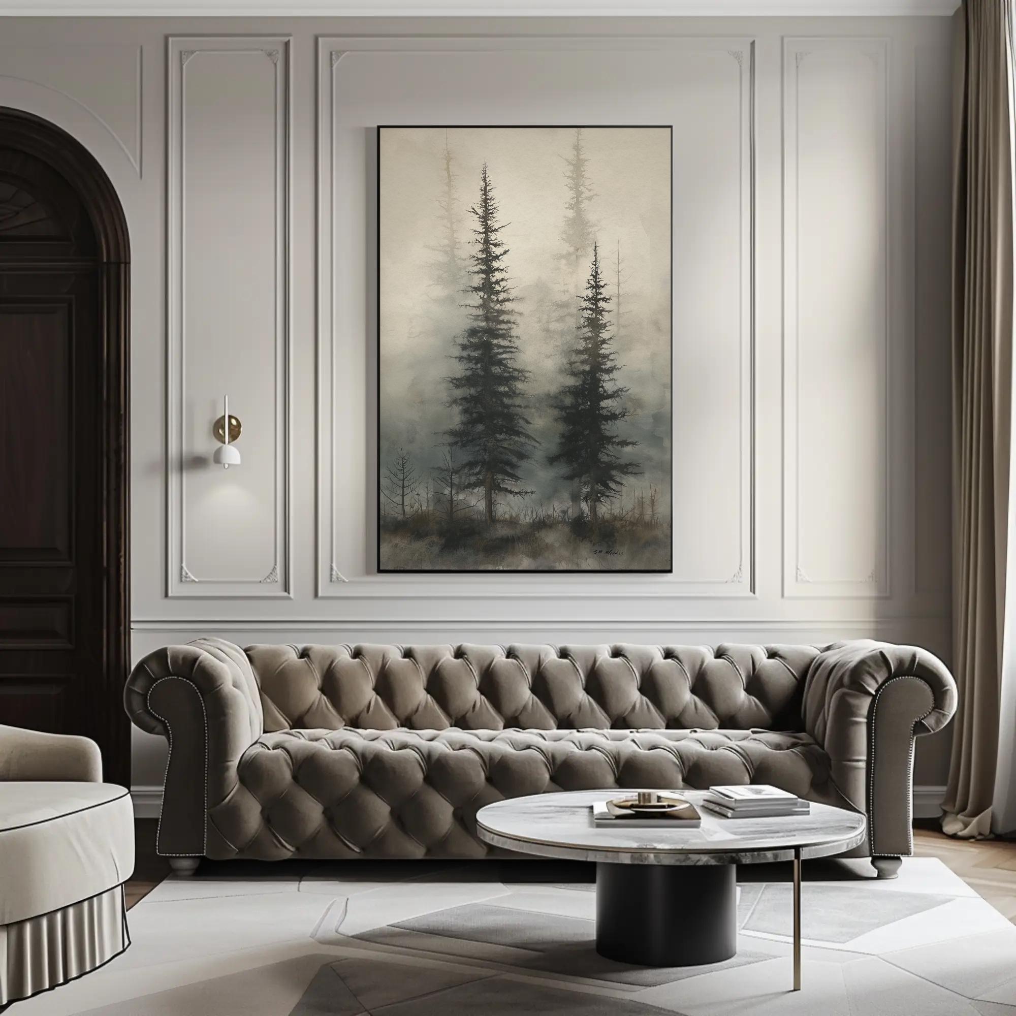 Foggy Pine Tree Forest Canvas Print | Misty Landscape Wall Art | Extra ...
