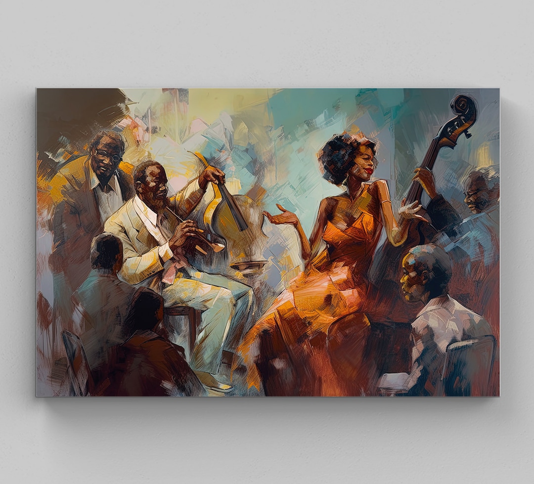 African Woman Wall Art Jazz Canvas Art Abstract Painting Framed Canvas