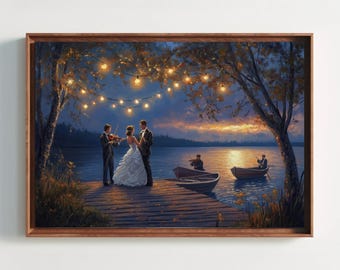 Romantic Lake Dance Canvas Print, Anniversary Gift