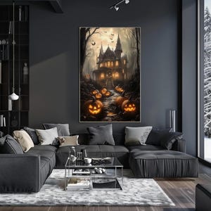 a living room filled with furniture and a painting on the wall