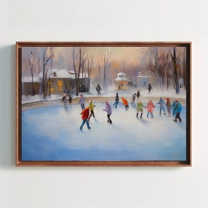 Ice Skating Oil Painting - Scenic Winter Scene - Christmas Wall Art - Christmas Decor Gift - Indoor Ice Skating Rink Decor - Christmas Gift
