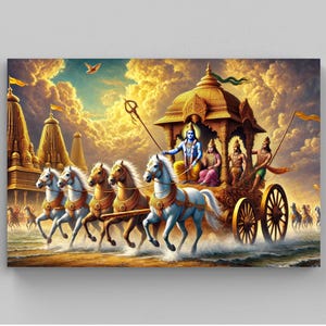 Epic of Mahabharata Painting Canvas Print | Indian Landscape Wall Art | Cultural Indian Home Decor | Epic Mythology Artwork | Ready to Hang