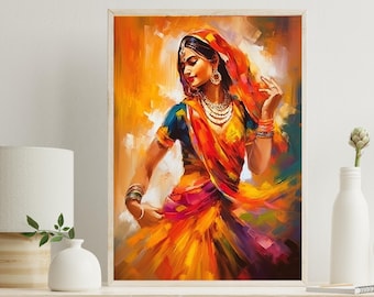 Indian Folk Dance Art Print, Colorful Woman Painting, Home Decor