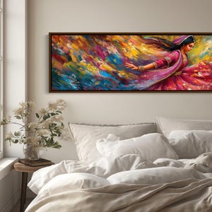 a painting of a woman dancing on a bed