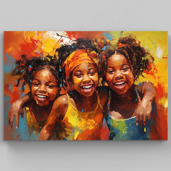 African Sisters Colorful Wall Art - Black Art - African Children - African Art - African Home Decor - African Wall Art - African Gift