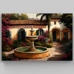 Mexican Villa Art Print, Mexican Painting, Mexican Art Canvas,  Mexican Decor, Home Decor, Mexico Wall Art Print, Mexican Living Room Decor