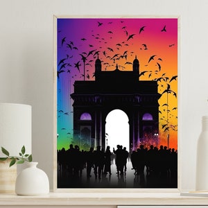 Gateway of India Art, Mumbai Landmark Painting, Bombay Wall Art, Indian Decor, Indian Painting, Indian Home Decor, India Art, Indian Print