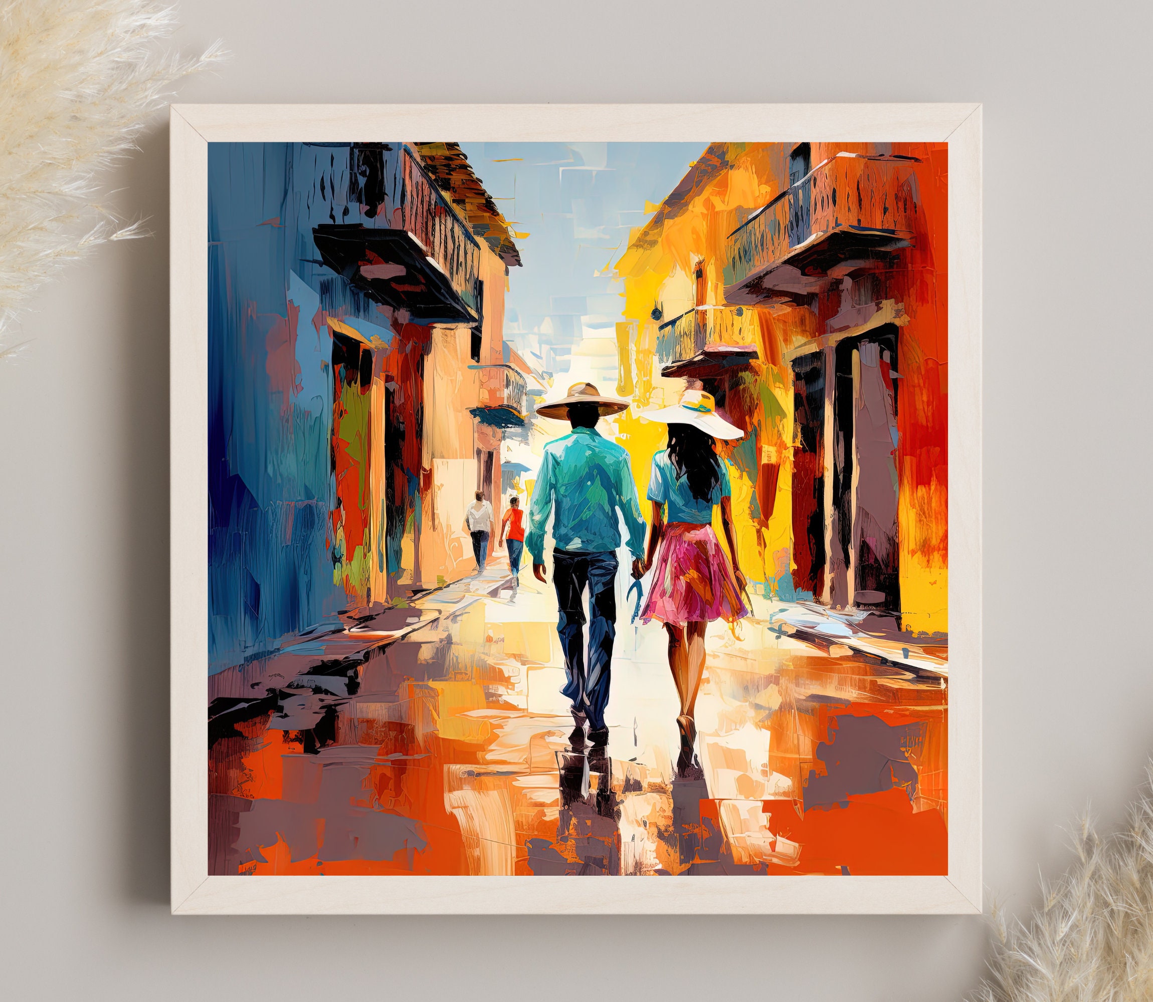 当社の Walking Couple Mexican in Mexican Print, Town Mexican a 絵画