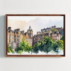 Edinburgh Scotland Canvas Print - Watercolor Painting for Scottish Home Decor - Framed Ready To Hang