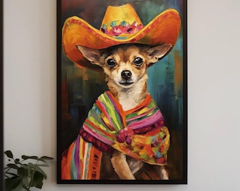 Funny Chihuahua Art, Mexican Dog Canvas Print, Framed Wall Decor