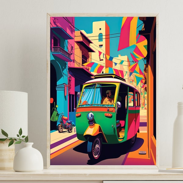 Pakistan Auto Rickshaw Print, Lahore Painting, Pakistan Wall Art, Pakistani Decor, Pakistani Painting, Pakistani Home Decor,Pakistani Street