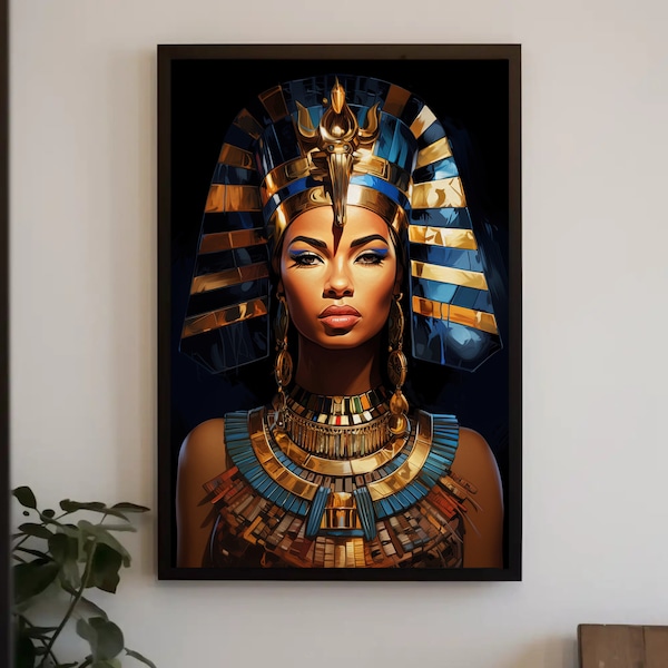 Ägyptische Königin Kleopatra Leinwand, schwarze Frau Wandkunst, afroamerikanische Kunst, schwarzes Mädchen Geschenk, Büro und Haus Geschenk für sie