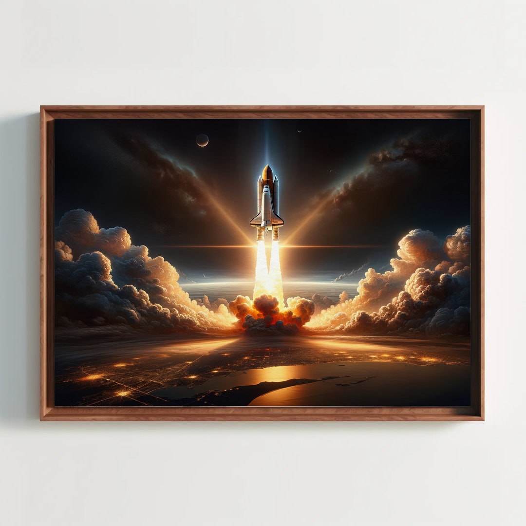 Rocket Liftoff Into the Space Wall Art, Rocket Launch Poster Print ...
