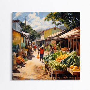 African Vegetable Market Canvas Print, Vibrant Street Scene