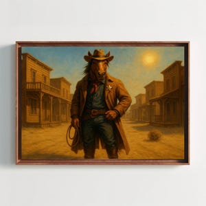 Horse Cowboy Western Canvas Print | Rustic Wild West Wall Art Decor | Farmhouse Ranch Animal Art | Unique Country Giclée