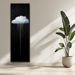 Minimalist Rain Cloud Canvas Print, Tall Black and White Wall Art