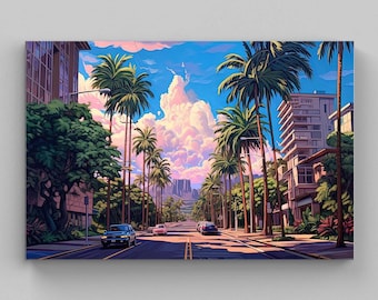 Arte em tela de Honolulu | Pôster de viagem havaiano, decoração para casa
