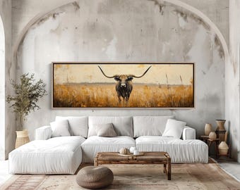 Longhorn Cow Canvas Print | Rustic Texas Farmhouse Wall Art