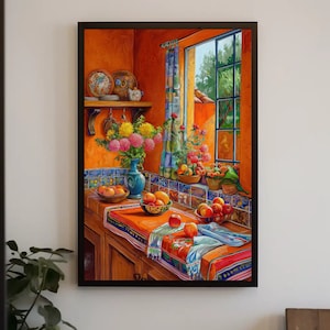 Mexican Kitchen Wall Art, Mexican Canvas Painting, Framed Print, Vibrant Cultural Decor, Mexican Kitchen Decor, Restaurant Wall Art