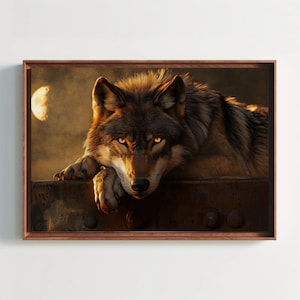 Half Moon Magical Wolf Canvas Print - Mystical Wildlife Wall Art - Extra Large Horizontal Fantasy Animal Painting - Enchanted Nature Decor