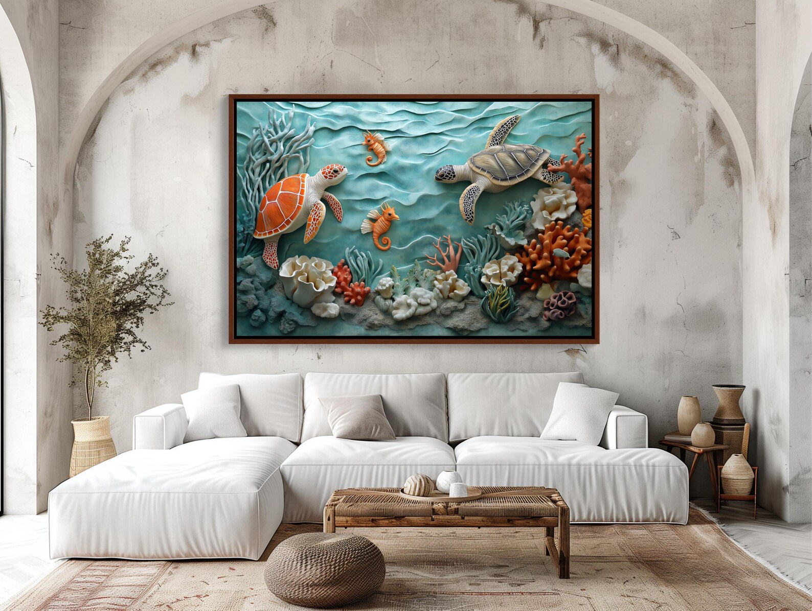 Underwater Scene 3D Effect Canvas Print, Vibrant Ocean Life Wall Art ...
