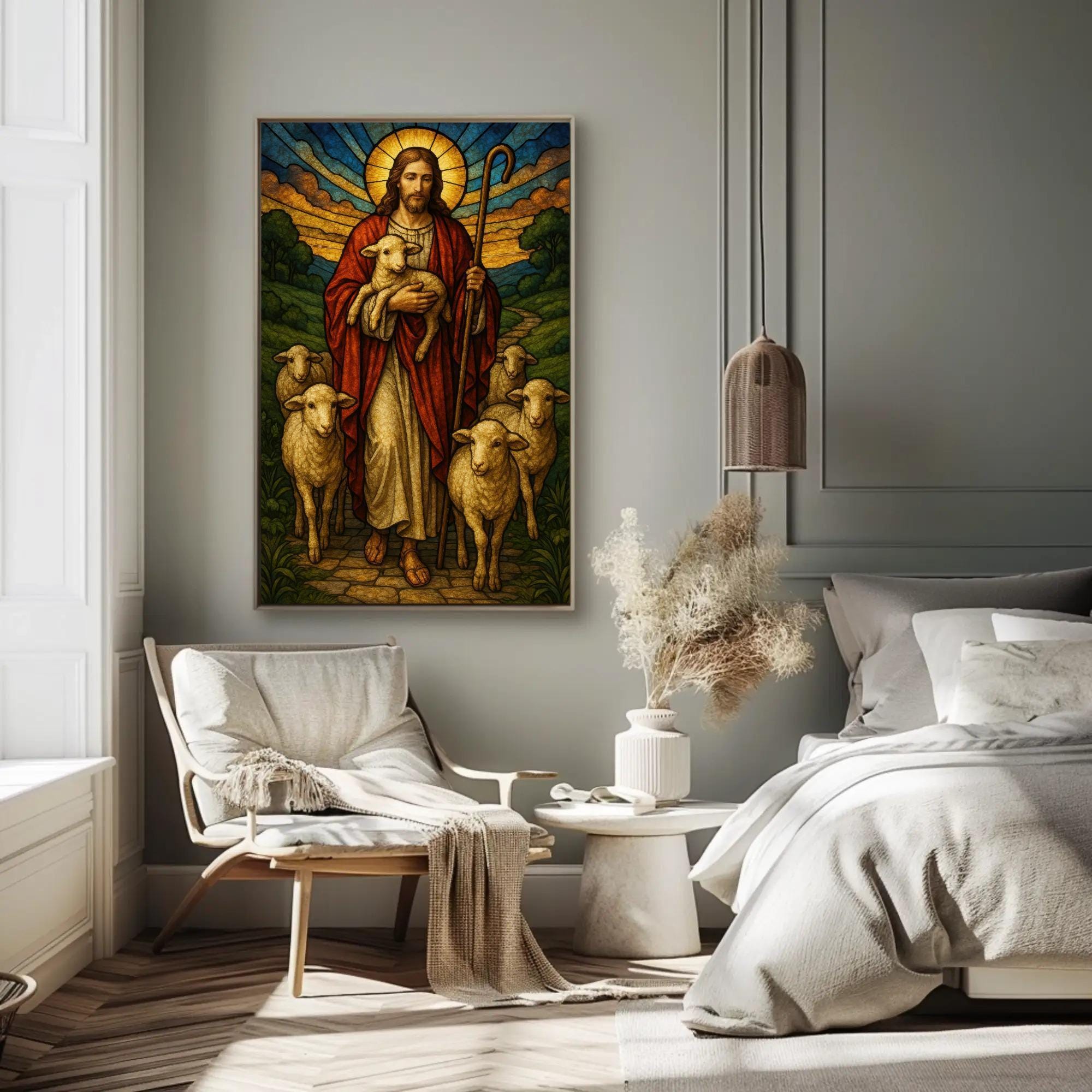 Good Shepherd Canvas Print | Stained Glass Style Christian Wall