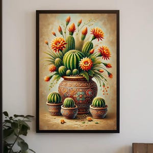 Mexican Cactus Canvas Poster, Botanical Desert Landscape Print, Traditional Mexican Floral Wall Art, Cultural Home Decor Gift, Frameless Art