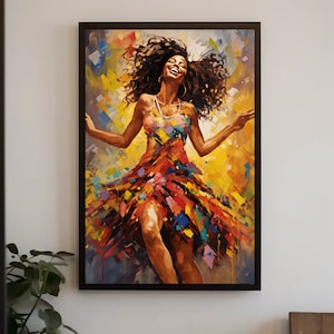 African Girl Dancing Painting, African wall art, beautiful African woman dance Print Canvas Framed Ready to Hang