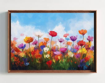Abstract Wildflower Field Canvas Print, Modern Floral Wall Art