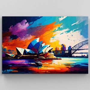 Sydney Print, Sydney Skyline, Oil Painting Canvas Wall Art, Sydney travel print, Sydney painting, Opera House Poster, Sydney Wall Art