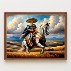 Charro on Horseback Canvas Painting, Framed Print, Mexican Cowboy Wall Art, Mexican Cultural Home Decor, Ready to Hang, Living Room, Office