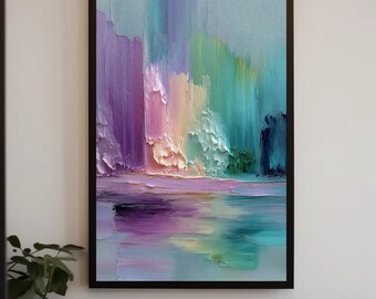 Textured Impasto Canvas Print, Rainbow Waterfall Abstract Art