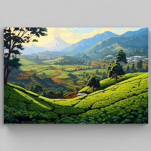 Art of Kerala Tea Hills, Kerala Tea Plantation, Kerala Home Decor, South Indian Painting, Hills of Kerala Oil Painting, Kerala Art