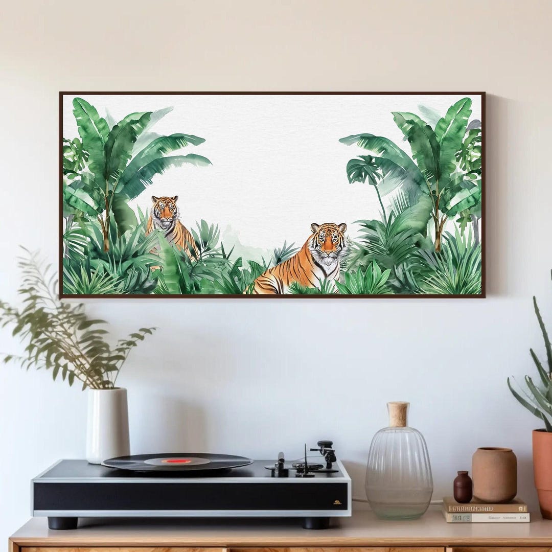 Tiger in Jungle Watercolor Canvas Print, Wildlife Framed Poster - Etsy