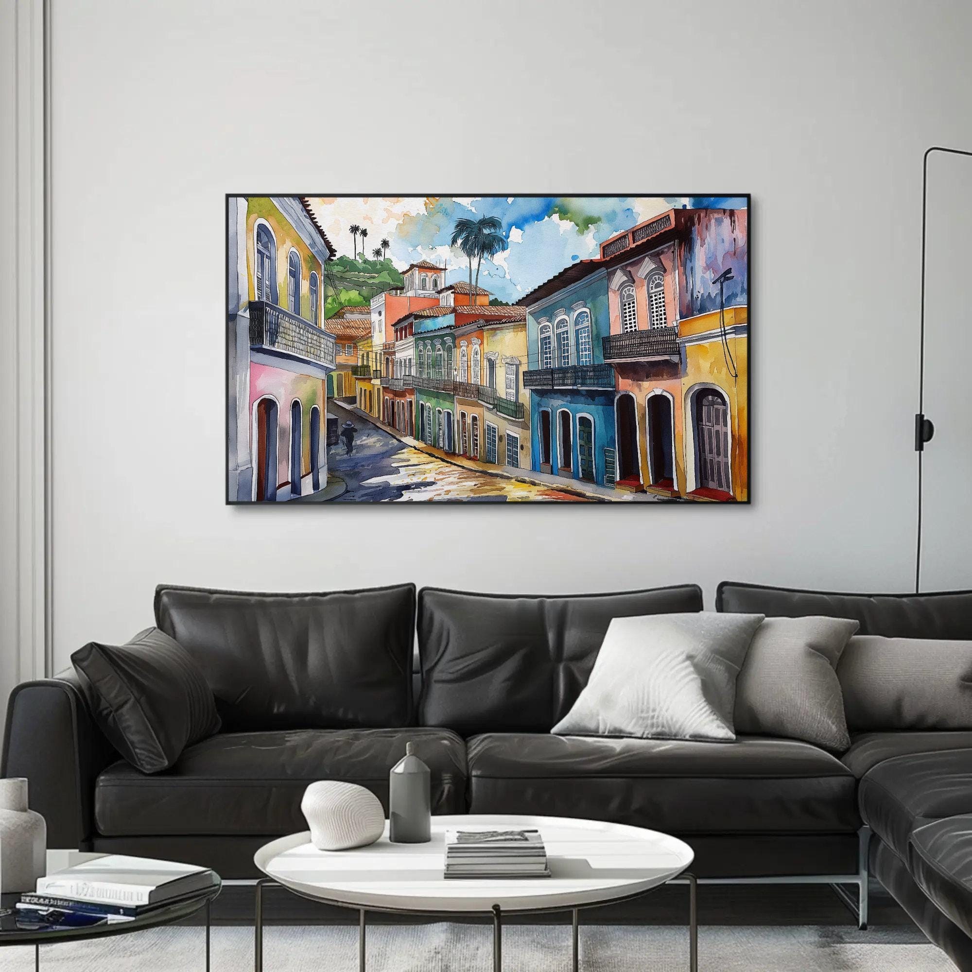 Salvador Bahia Brazil Watercolor Canvas Print, Brazilian Home