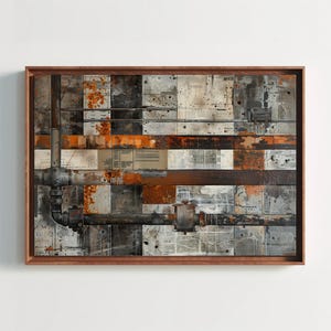 Steel Beams and Rusted Pipes Canvas Print - Extra Large Mixed Media Industrial Painting - Urban Wall Art for Loft, Office, or Modern Decor