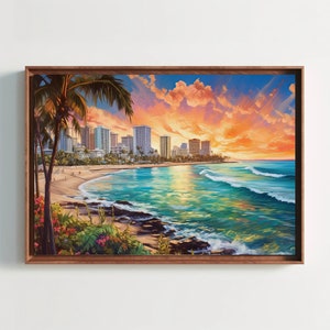 Hawaiian Art  | Honolulu Travel Poster  | Hawaii Art Canvas  | Honolulu Print  | Hawaiian Travel Poster  | Hawaii Painting - Home Decor