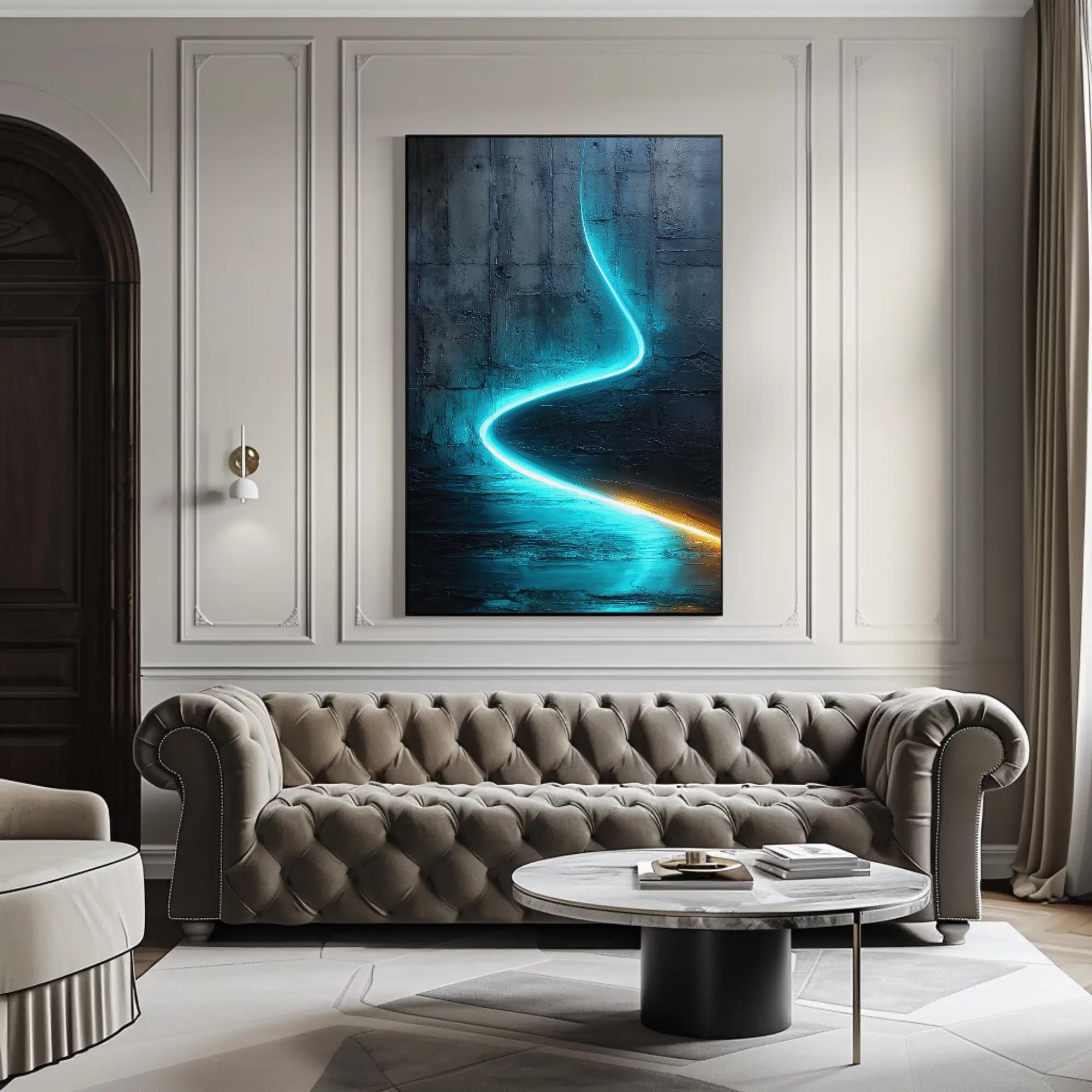 Cyan Blue Luminous Line Art, Industrial Texture Canvas Print - Etsy