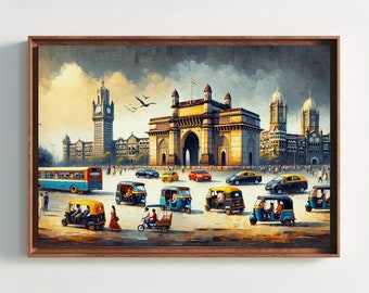 Mumbai Canvas Print, India Wall Art, Bombay Painting, Indian Wall Decor, Living room Wall Art, Ready To Hang