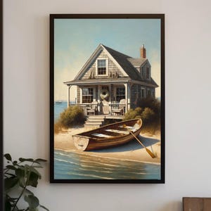 Beach Houses and Sea Homes Painting, Nautical art, Coastal Art Prints and Canvas, Seaside House Wall Decor, Ready To Hang