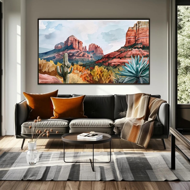 Sedona Desert Canvas Print, Arizona Landscape Wall Art, Agave Cactus, Ready To Hang imagen 4