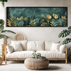 Tropical Green and Gold Jungle Canvas Print | Botanical Wall Art | Vibrant Tropical Nature Decor | Lush Jungle Artwork | Ready to Hang