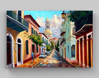 Old San Juan Oil Painting – Framed Puerto Rico Canvas Art