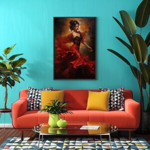 Flamenco Dancer Canvas Print, Spanish Art, Red Dress image 8