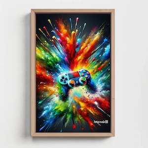 Gamer Wall Art Gaming Controller Colorful Framed Posters for Boys Bedroom Games Room Decor Canvas Gifts for Boys Ready To Hang